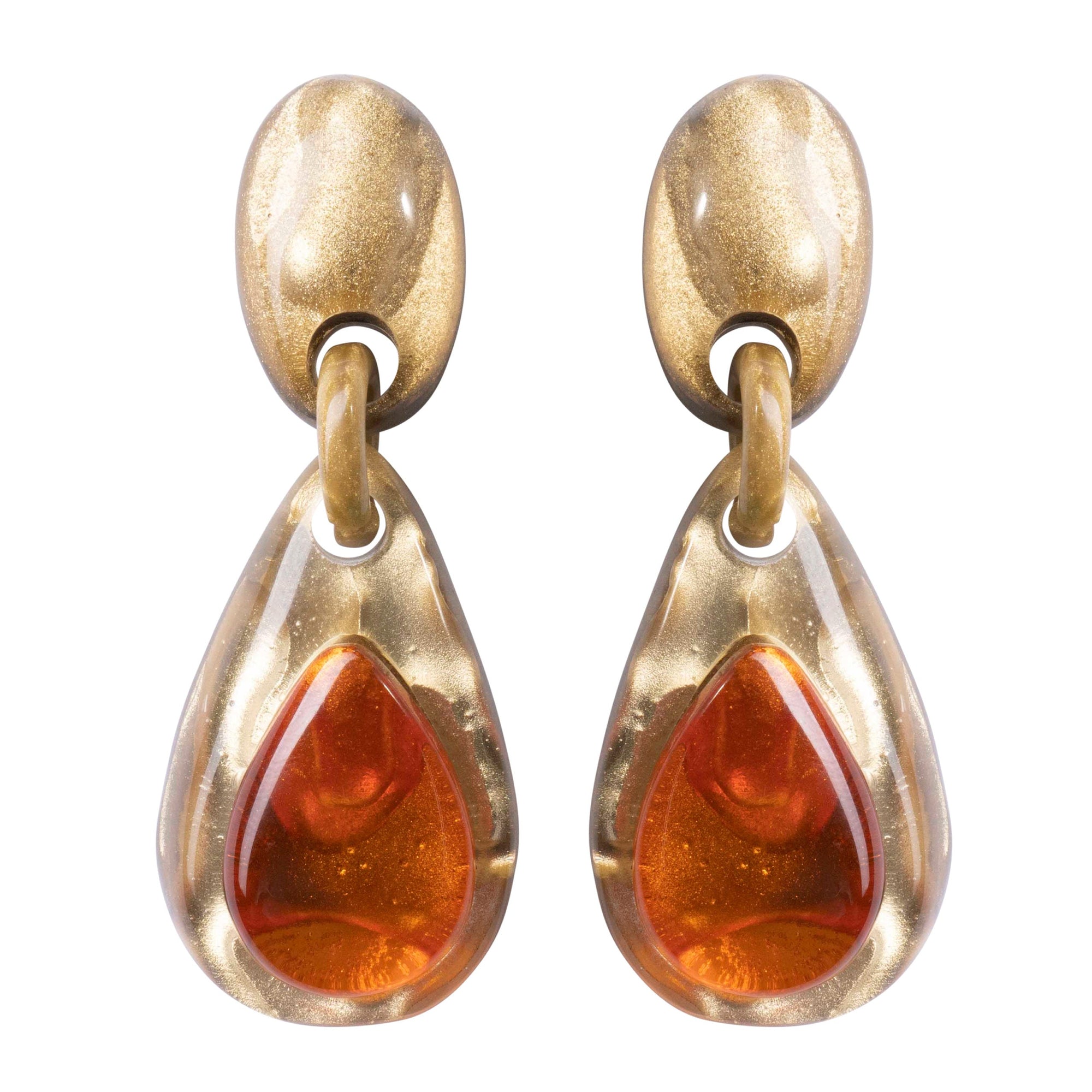 Boucles Josephine en résine artisanale couleur Rivergold Orange signé Dominique Denaive